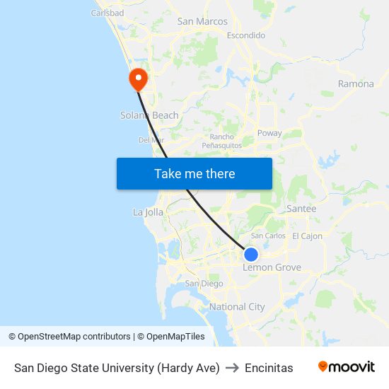 San Diego State University (Hardy Ave) to Encinitas map