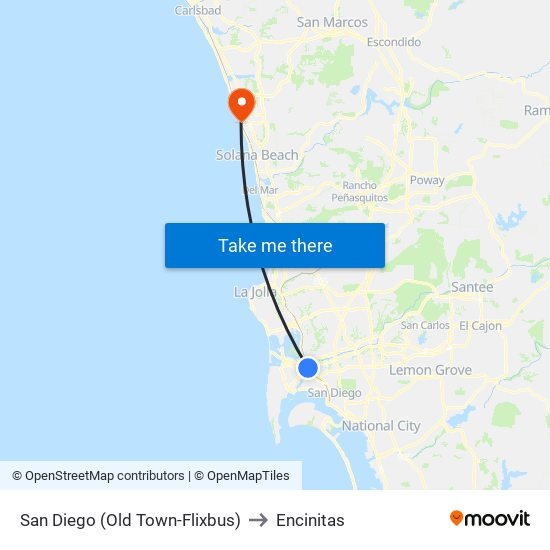 San Diego (Old Town-Flixbus) to Encinitas map