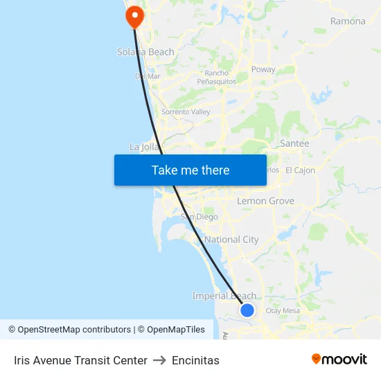 Iris Avenue Transit Center to Encinitas map