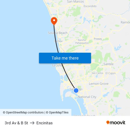 3rd Av & B St to Encinitas map