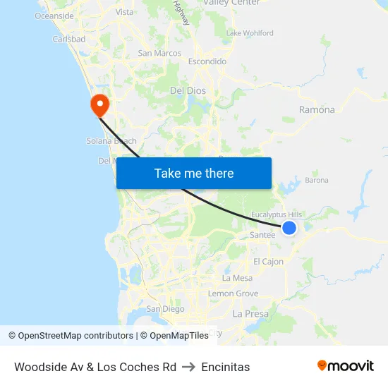 Woodside Av & Los Coches Rd to Encinitas map