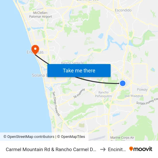 Carmel Mountain Rd & Rancho Carmel Dr (S) to Encinitas map