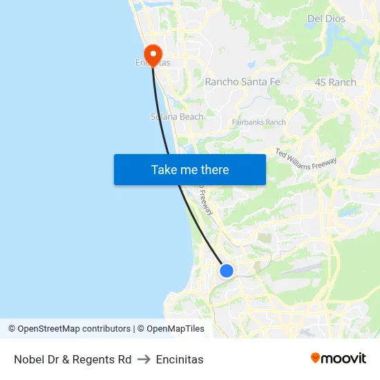 Nobel Dr & Regents Rd to Encinitas map