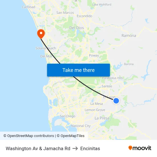 Washington Av & Jamacha Rd to Encinitas map