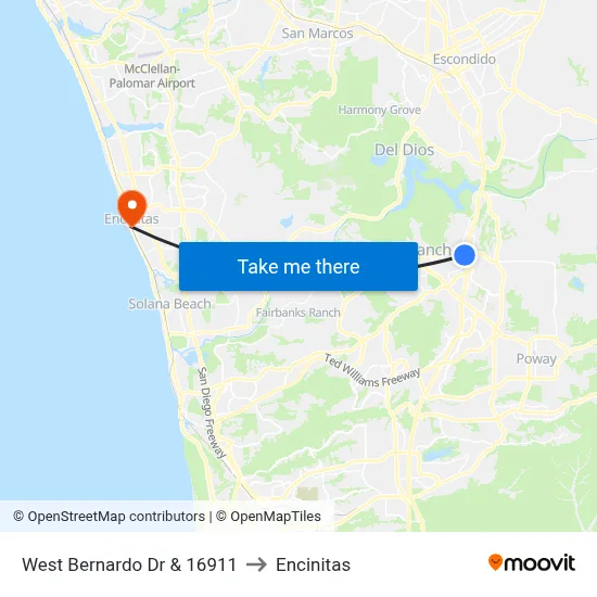 West Bernardo Dr & 16911 to Encinitas map