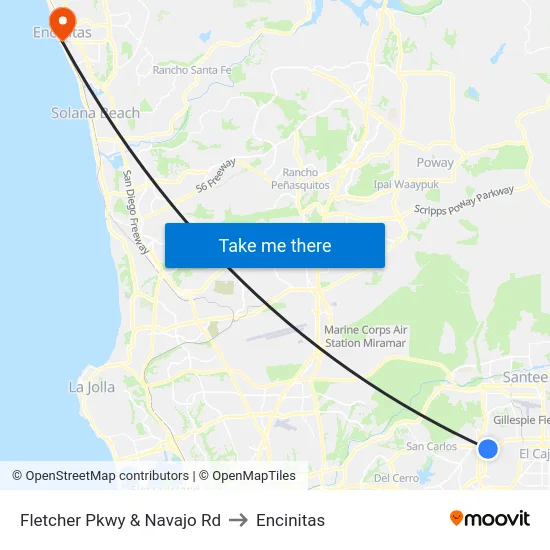Fletcher Pkwy & Navajo Rd to Encinitas map