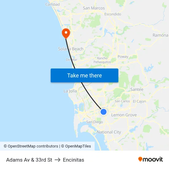 Adams Av & 33rd St to Encinitas map