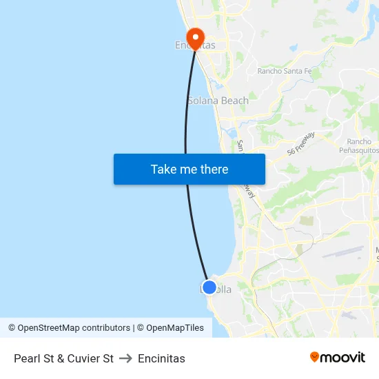 Pearl St & Cuvier St to Encinitas map