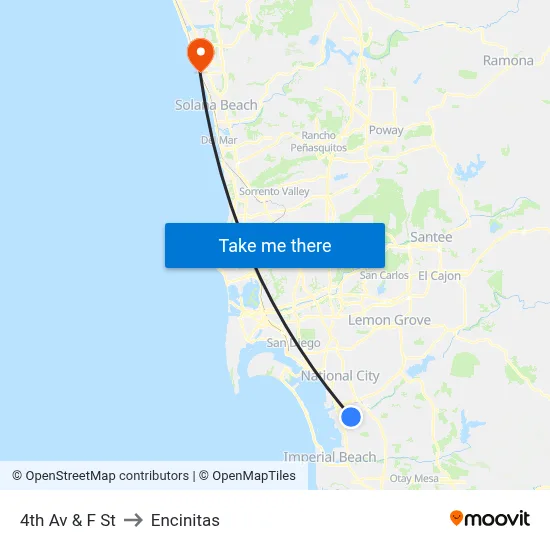 4th Av & F St to Encinitas map