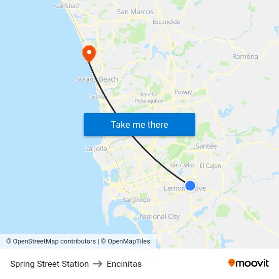 Spring Street Station to Encinitas map