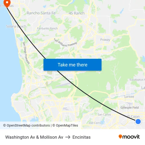 Washington Av & Mollison Av to Encinitas map