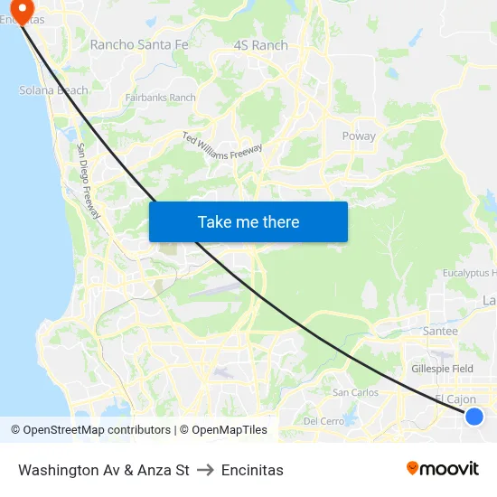 Washington Av & Anza St to Encinitas map