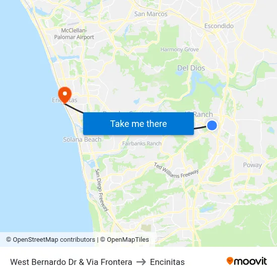 West Bernardo Dr & Via Frontera to Encinitas map