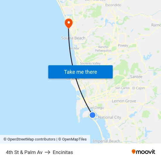 4th St & Palm Av to Encinitas map