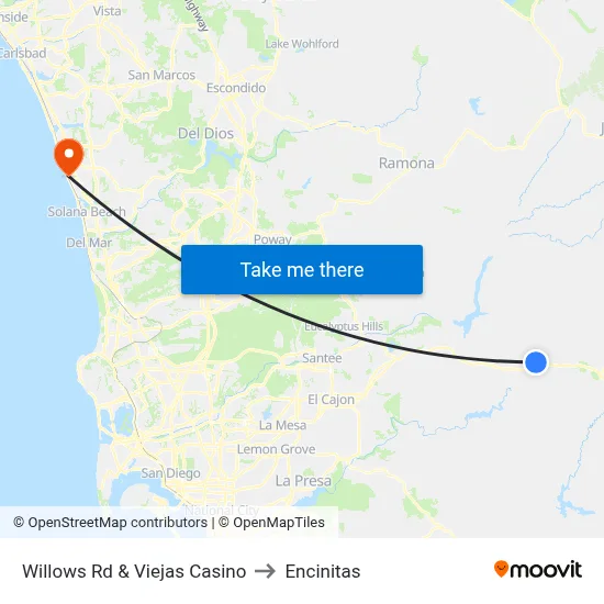 Willows Rd & Viejas Casino to Encinitas map