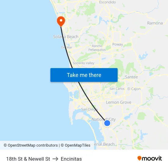 18th St & Newell St to Encinitas map