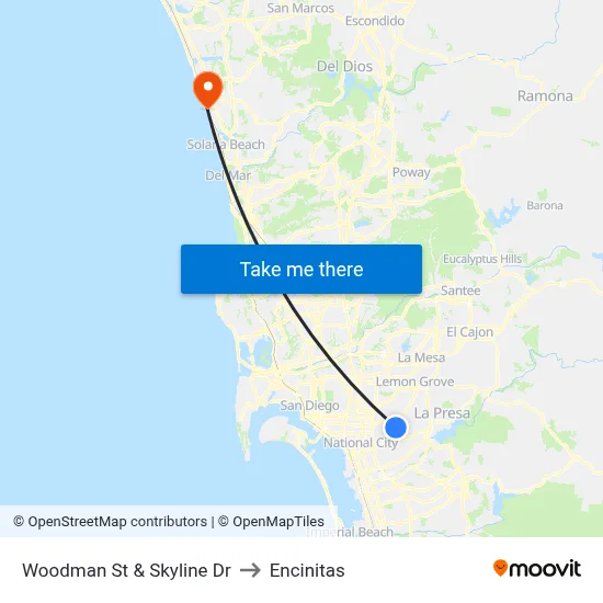 Woodman St & Skyline Dr to Encinitas map