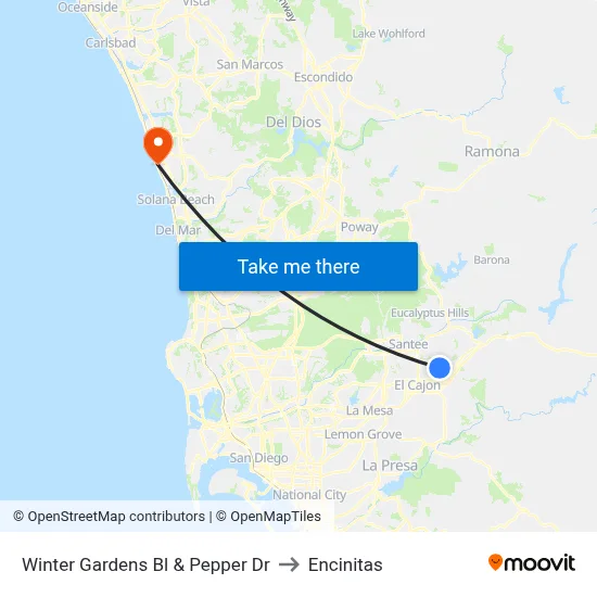 Winter Gardens Bl & Pepper Dr to Encinitas map