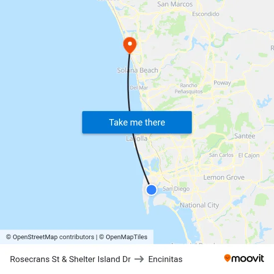 Rosecrans St & Shelter Island Dr to Encinitas map