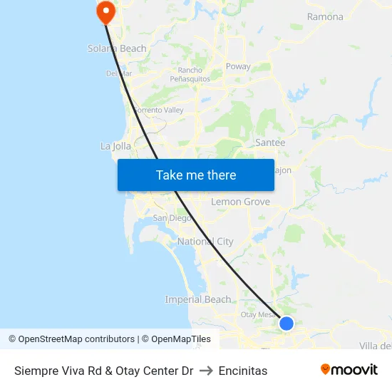Siempre Viva Rd & Otay Center Dr to Encinitas map