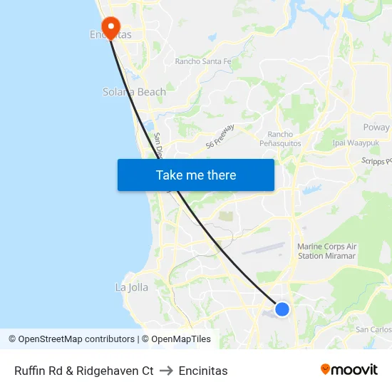 Ruffin Rd & Ridgehaven Ct to Encinitas map
