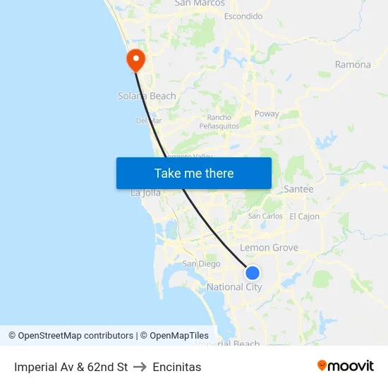 Imperial Av & 62nd St to Encinitas map