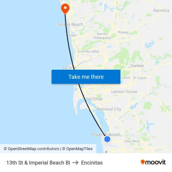 13th St & Imperial Beach Bl to Encinitas map