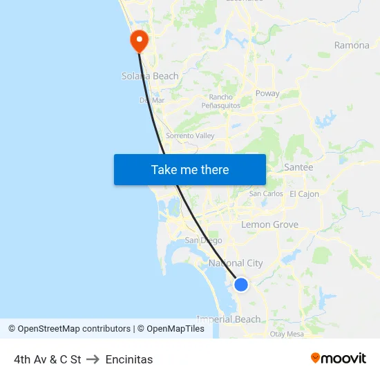 4th Av & C St to Encinitas map