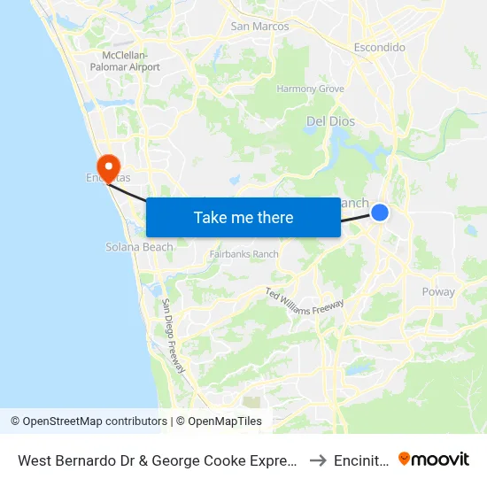 West Bernardo Dr & George Cooke Express Dr to Encinitas map