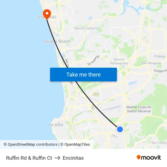Ruffin Rd & Ruffin Ct to Encinitas map