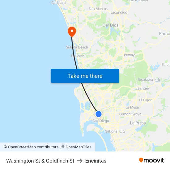 Washington St & Goldfinch St to Encinitas map
