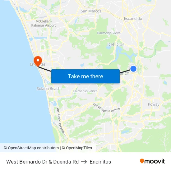 West Bernardo Dr & Duenda Rd to Encinitas map