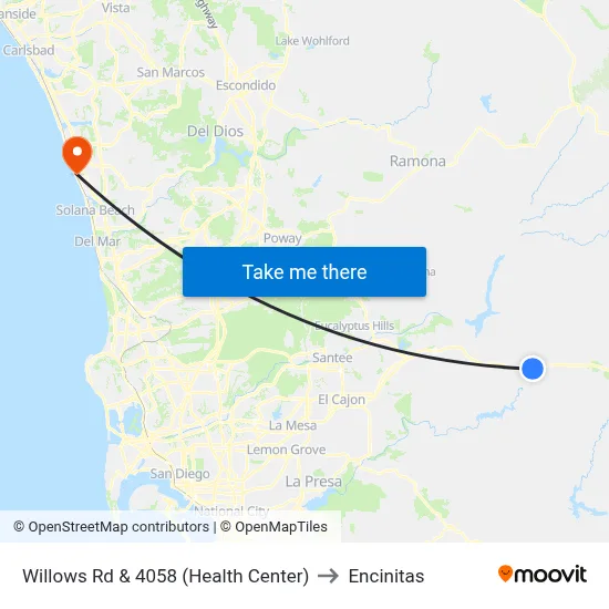 Willows Rd & 4058 (Health Center) to Encinitas map