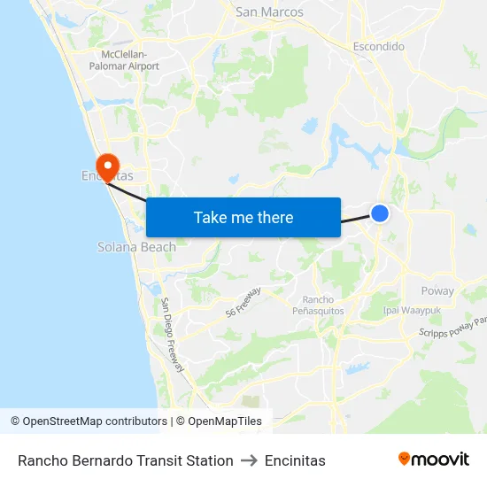 Rancho Bernardo Transit Station to Encinitas map