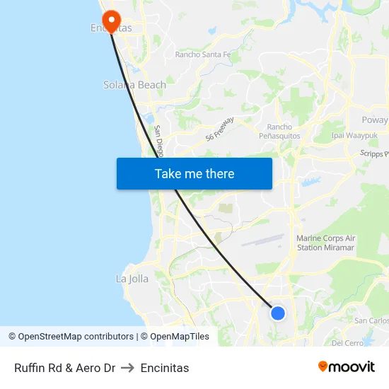 Ruffin Rd & Aero Dr to Encinitas map
