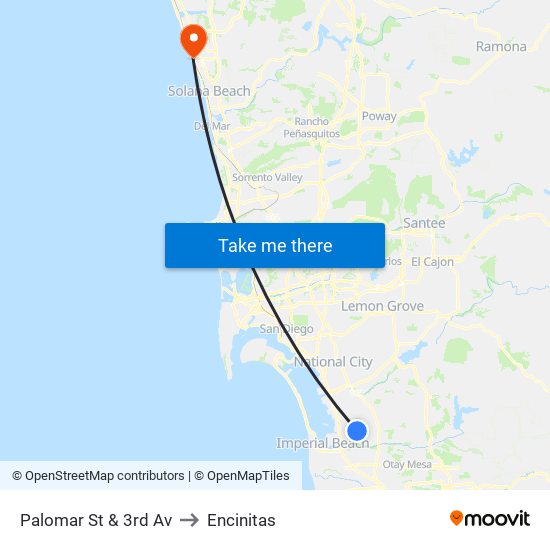 Palomar St & 3rd Av to Encinitas map