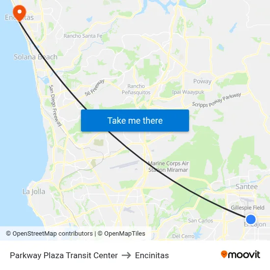 Parkway Plaza Transit Center to Encinitas map