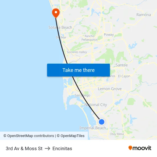 3rd Av & Moss St to Encinitas map