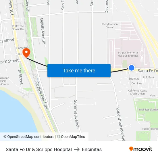 Santa Fe Dr & Scripps Hospital to Encinitas map