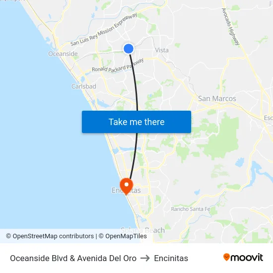 Oceanside Blvd & Avenida Del Oro to Encinitas map