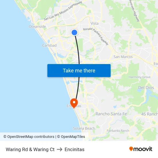 Waring Rd & Waring Ct to Encinitas map