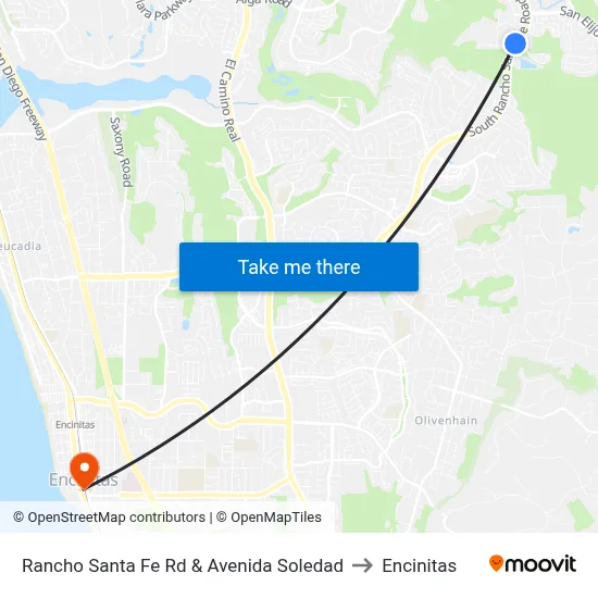 Rancho Santa Fe Rd & Avenida Soledad to Encinitas map