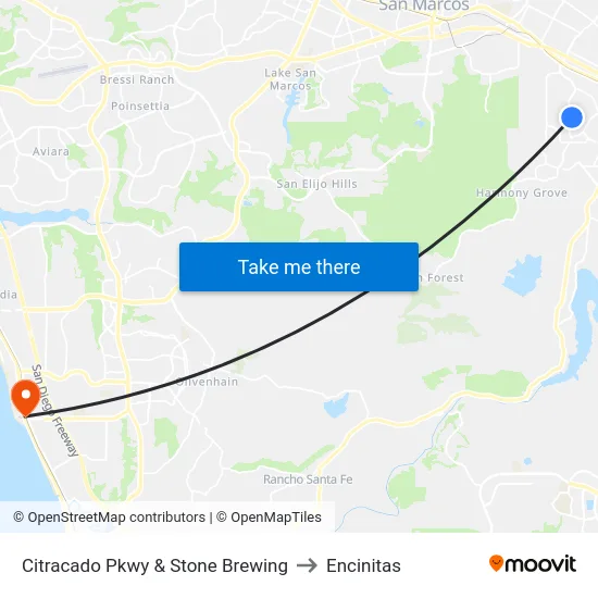 Citracado Pkwy & Stone Brewing to Encinitas map