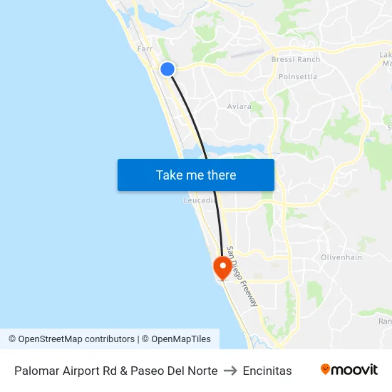 Palomar Airport Rd & Paseo Del Norte to Encinitas map