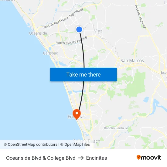 Oceanside Blvd & College Blvd to Encinitas map