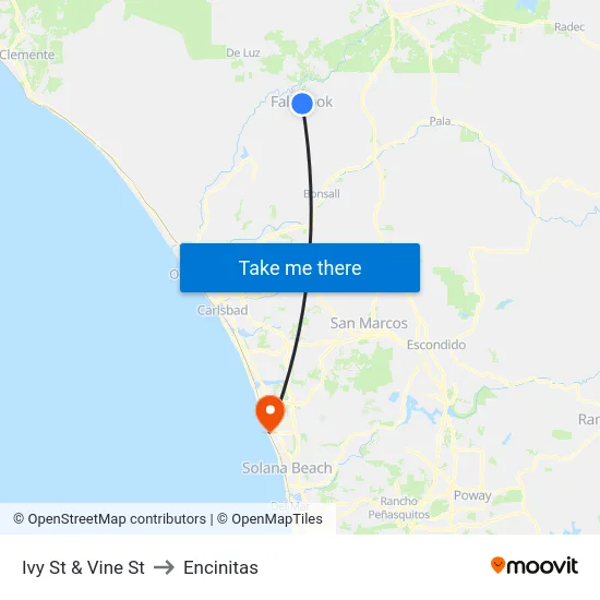 Ivy St & Vine St to Encinitas map
