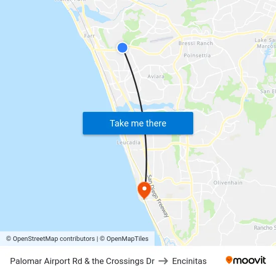 Palomar Airport Rd & the Crossings Dr to Encinitas map