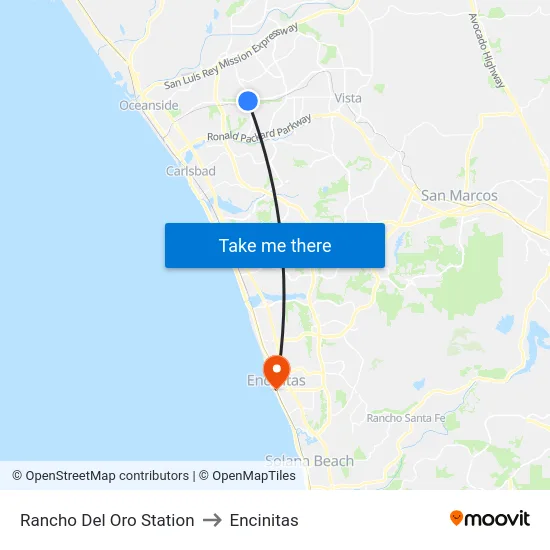 Rancho Del Oro Station to Encinitas map