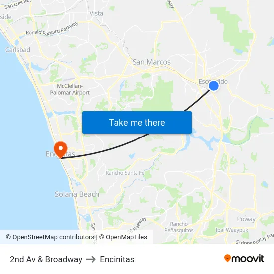 2nd Av & Broadway to Encinitas map