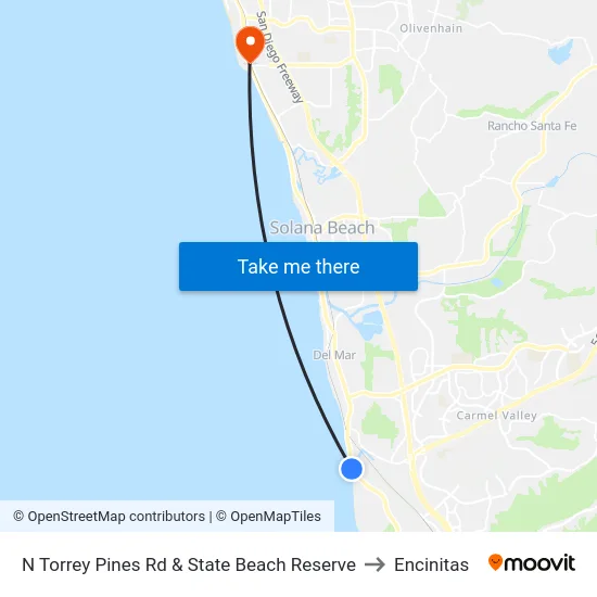 N Torrey Pines Rd & State Beach Reserve to Encinitas map